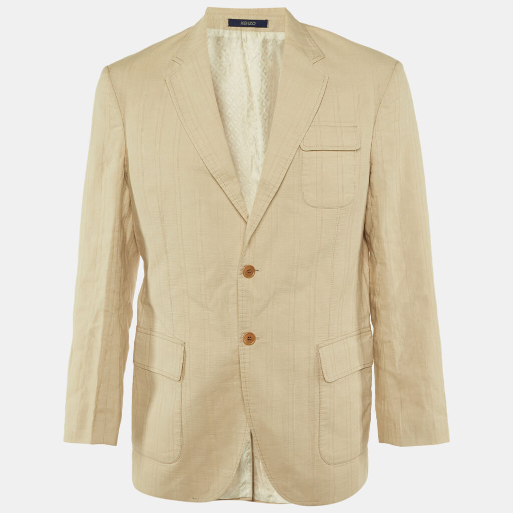 luxury-men-kenzo-homme-used-clothes-p1236476-002.jpg Kenzo Homme Beige Cotton & Linen Blend Single Breasted Blazer L