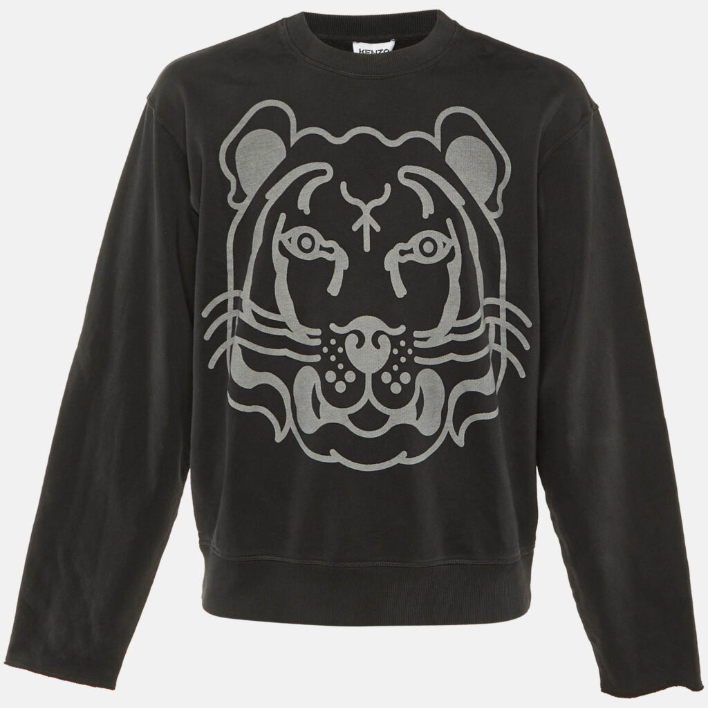 Kenzo Black Tiger Print Cotton Crew Neck Sweater L