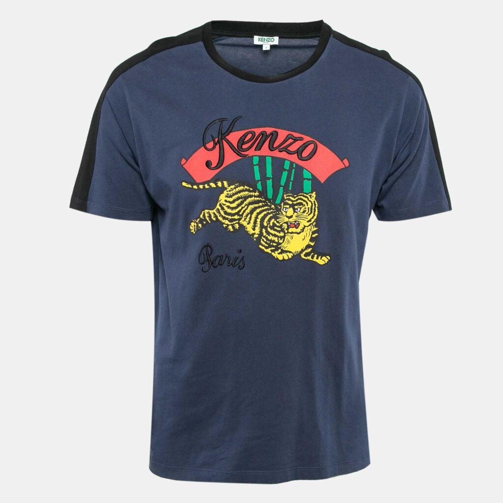 Kenzo Navy Blue Tiger Print Cotton Crew Neck T-Shirt L Kenzo Navy Blue Tiger Print Cotton Crew Neck T-Shirt L