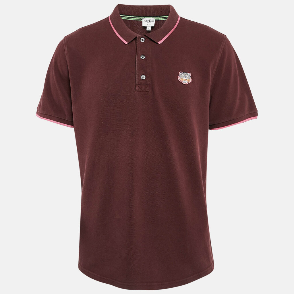 Kenzo Burgundy Cotton Tiger Patchwork Polo T-Shirt XL