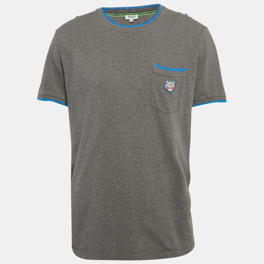 Kenzo Grey Tiger Applique Pocket Pique Cotton T-Shirt XL
