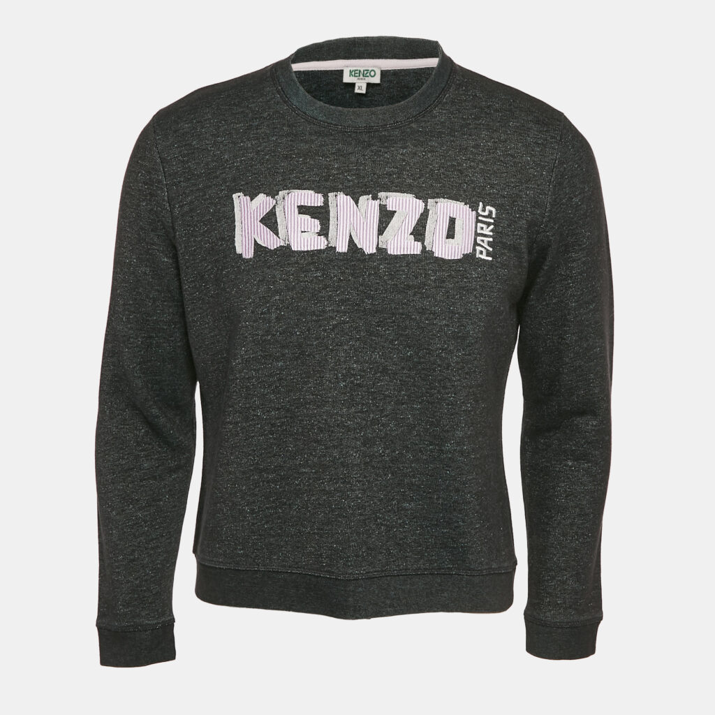 Kenzo Dark Grey Logo Embroidered Cotton Crewneck Sweatshirt XL