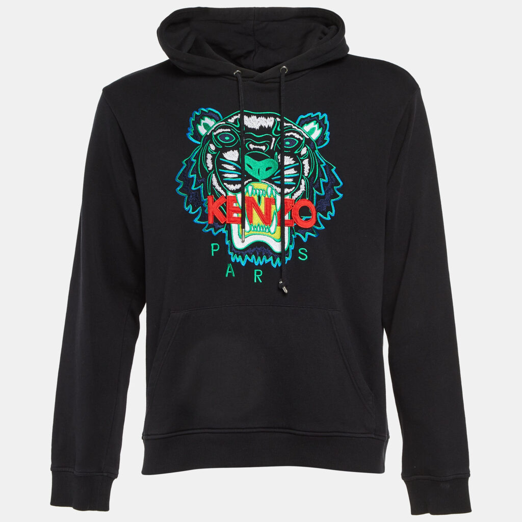 Kenzo Black Tiger Embroidered Cotton Hoodie M Kenzo Black Tiger Embroidered Cotton Hoodie M