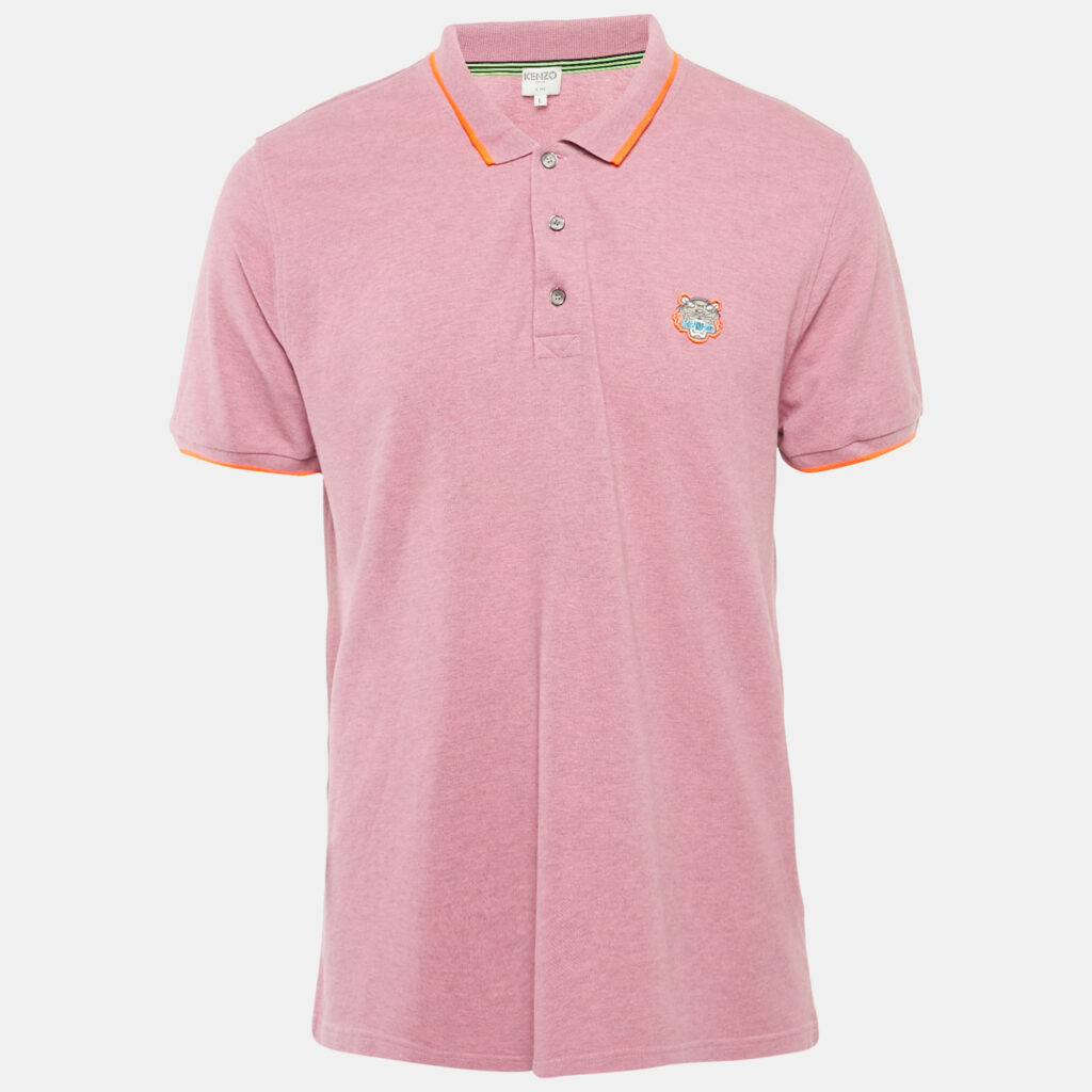 Kenzo Pink Tiger Applique Pique K Fit Polo T-Shirt L Kenzo Pink Tiger Applique Pique K Fit Polo T-Shirt L