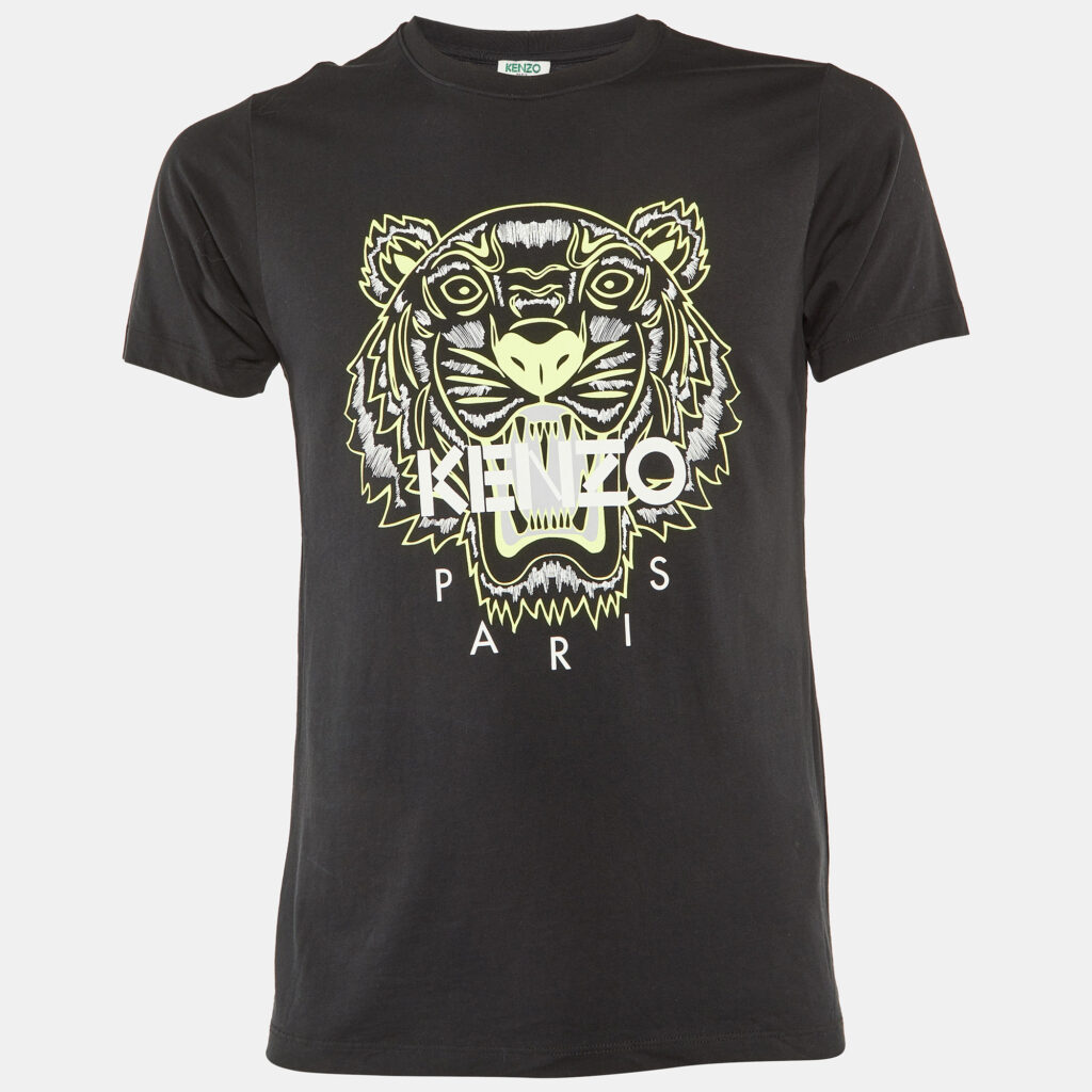 Kenzo Black Tiger Print Cotton Knit Crew Neck T-Shirt S