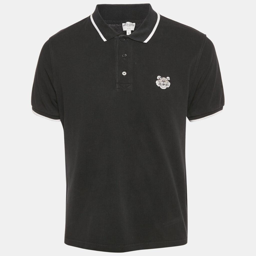 Kenzo Black Cotton Pique Polo T-Shirt L