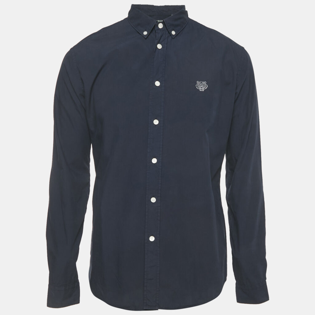 Kenzo Navy Blue Cotton Long Sleeve Shirt L Kenzo Navy Blue Cotton Long Sleeve Shirt L