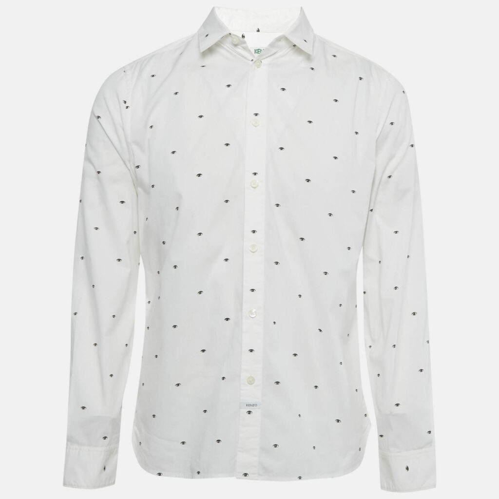 Kenzo White Eye Print Cotton Slim Fit Shirt L