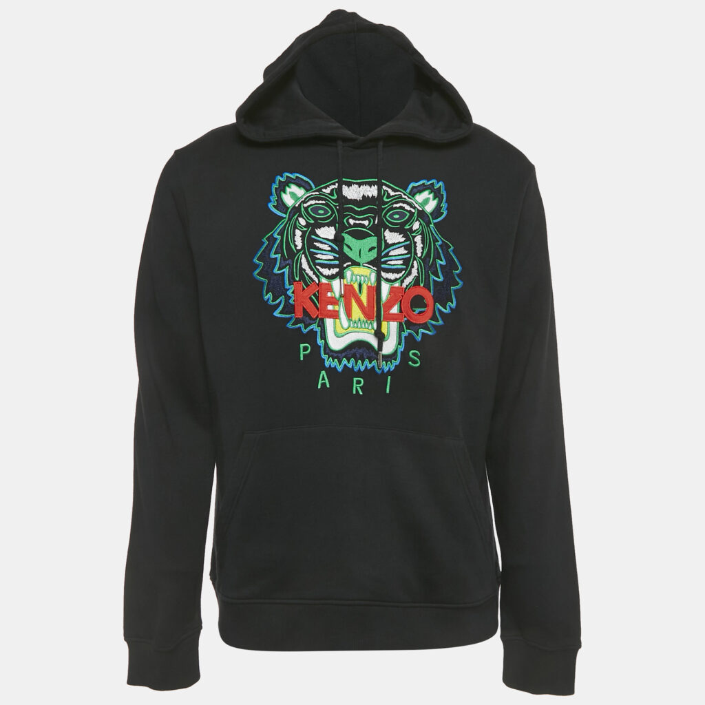 Kenzo Black Tiger Embroidered Cotton Hooded Sweatshirt M Kenzo Black Tiger Embroidered Cotton Hooded Sweatshirt M