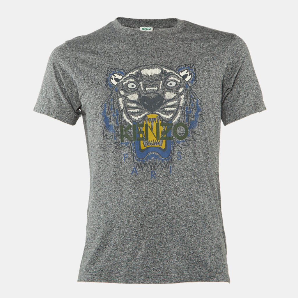 Kenzo Grey Tiger Print Melange Cotton Crew Neck T-Shirt S
