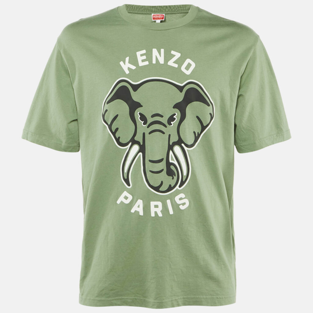 Kenzo Green Elephant Printed Cotton Knit T-Shirt L Kenzo Green Elephant Printed Cotton Knit T-Shirt L