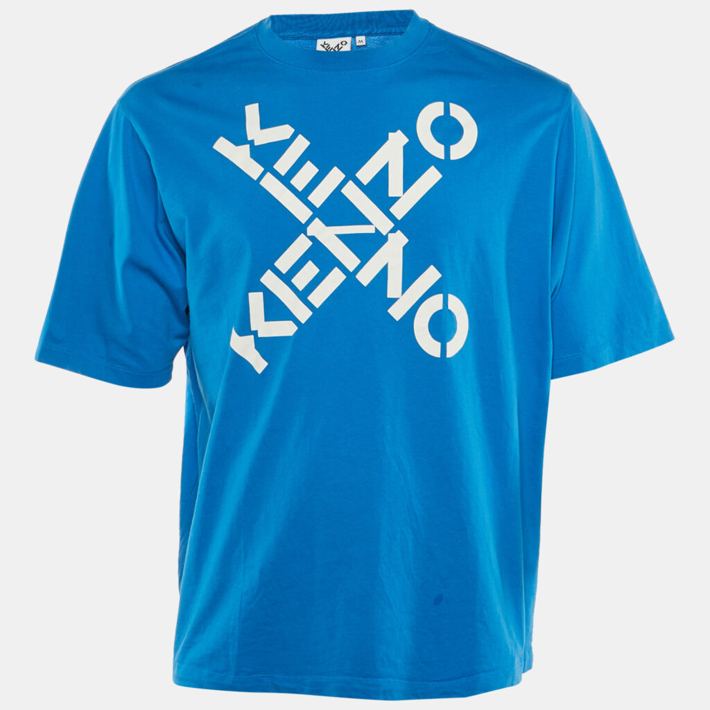 luxury-men-kenzo-used-clothes-p1229615-005.jpg Kenzo Blue Logo Print Cotton Crew Neck T-Shirt M