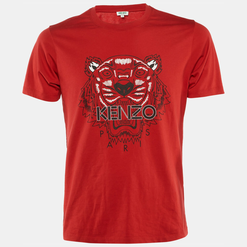luxury-men-kenzo-used-clothes-p1229640-005-1.jpg Kenzo Red Tiger Print Cotton Crew Neck T-Shirt S