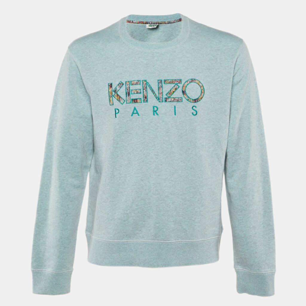 Kenzo Blue Logo Embroidered Cotton Crew Neck Sweatshirt XL Kenzo Blue Logo Embroidered Cotton Crew Neck Sweatshirt XL