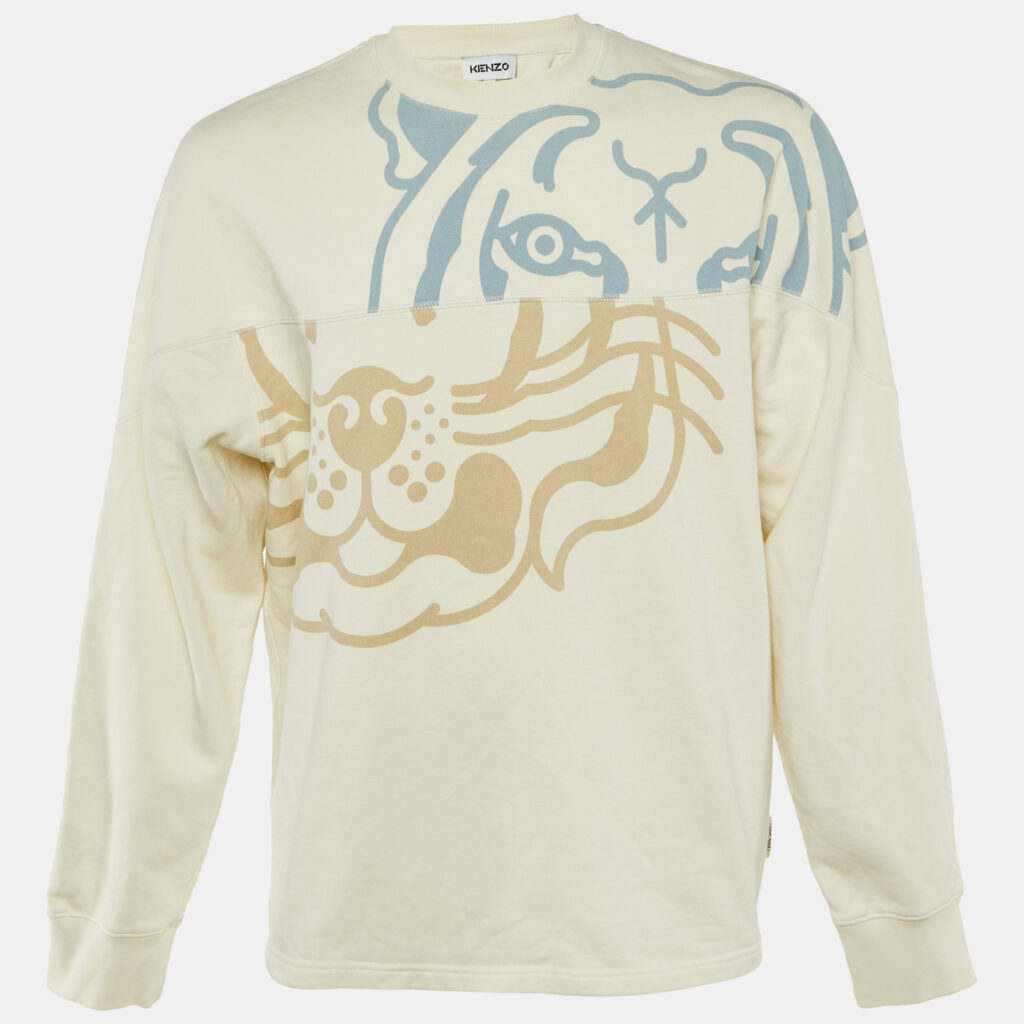 Kenzo Off White Printed Cotton Crew Neck Sweatshirt M Kenzo Off White Printed Cotton Crew Neck Sweatshirt M