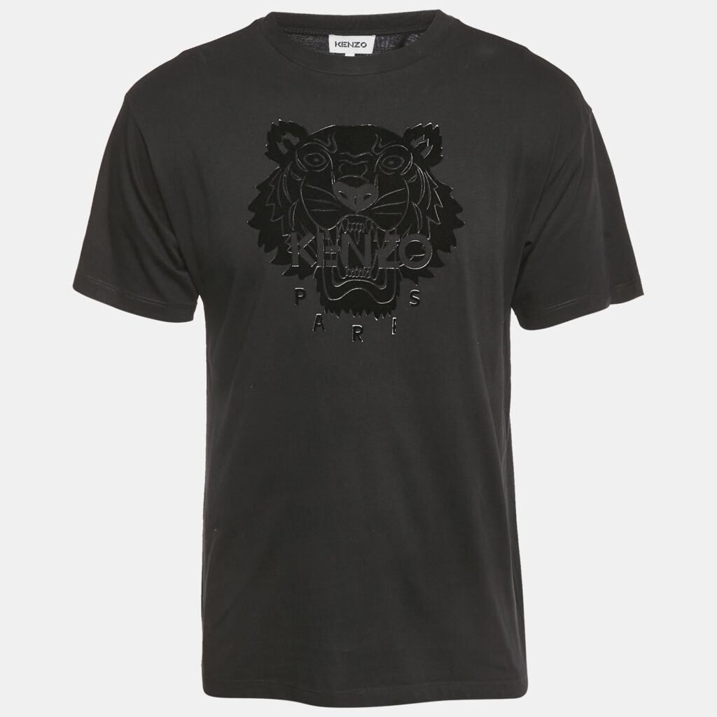 Kenzo Black Velvet Tiger Jersey Crewneck T-Shirt S