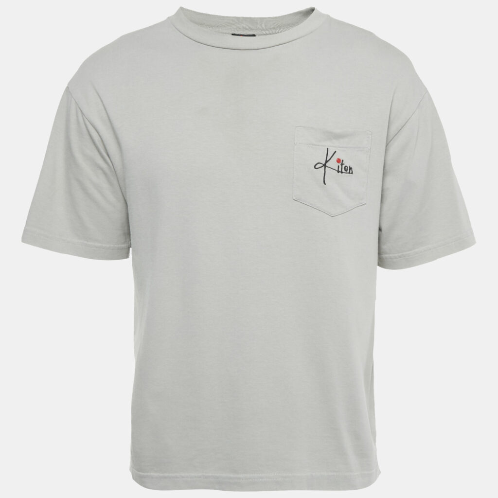 Kiton Grey Logo Embroidery Cotton Crew Neck T-Shirt S