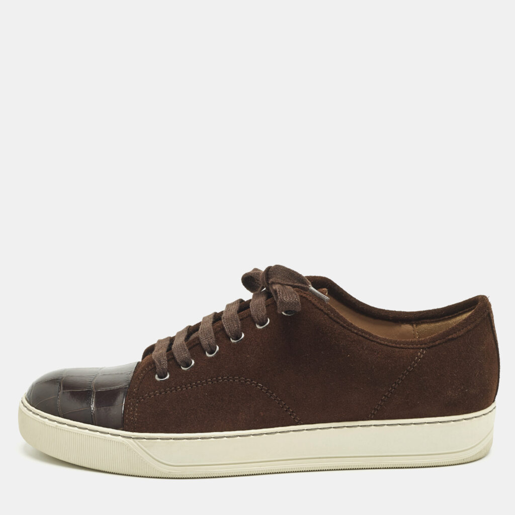 luxury-men-lanvin-new-shoes-p1246117-001-1.jpg Lanvin Size 41 Brown Croc Embossed Leather and Suede Lace Up Sneakers
