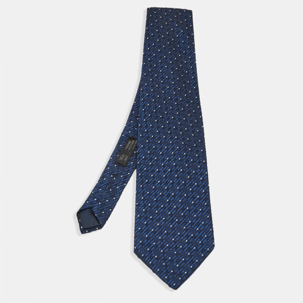 Lanvin Navy Blue Patterned Silk & Cotton Traditional Tie Lanvin Navy Blue Patterned Silk & Cotton Traditional Tie
