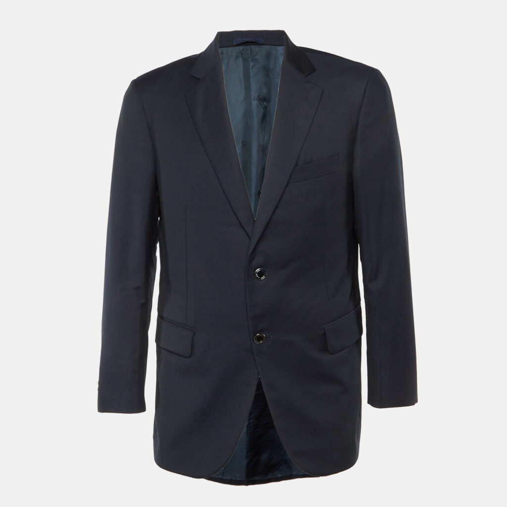 luxury-men-lanvin-used-clothes-p1217503-001-1.jpg Lanvin Navy Blue/Black Wool Tailored Blazer L