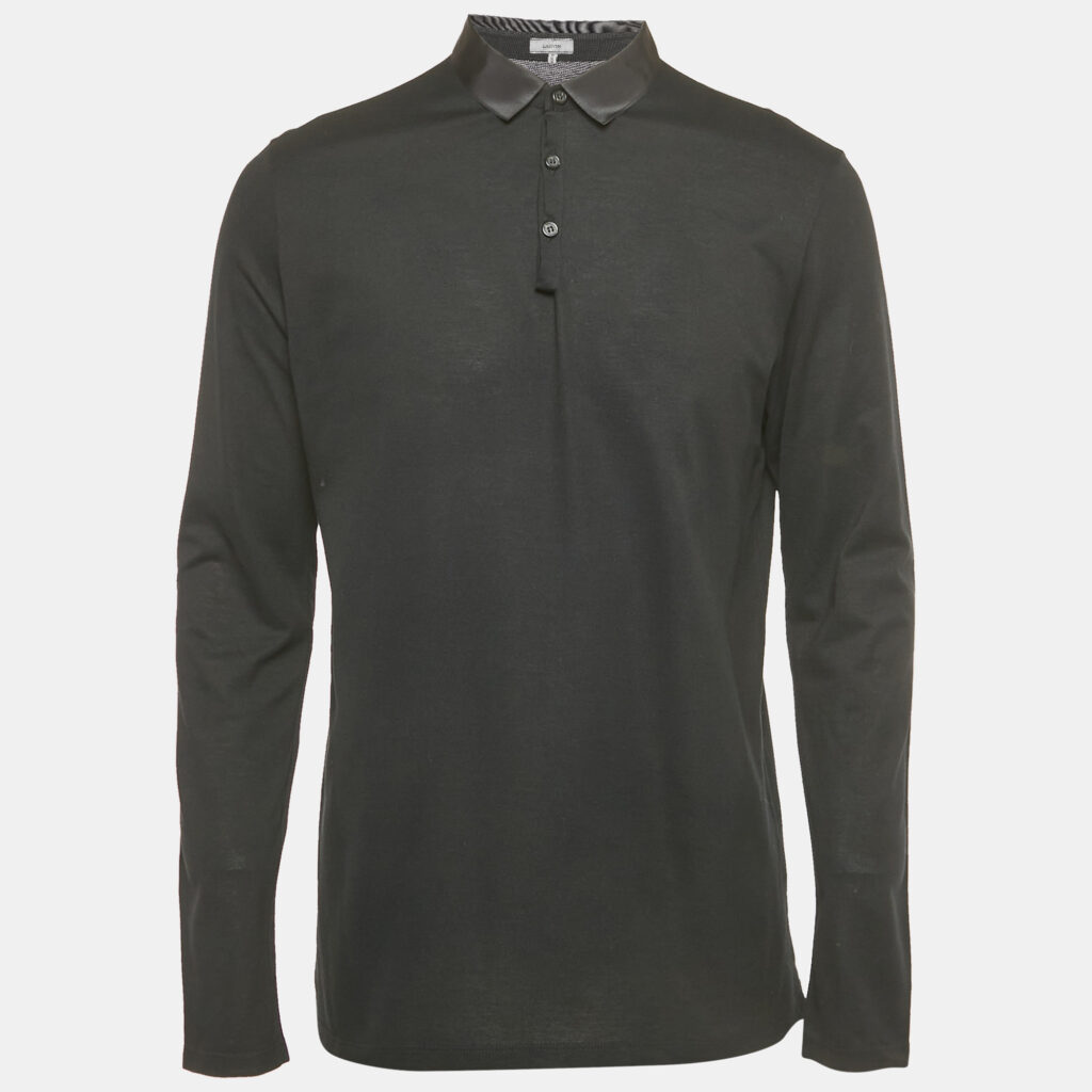 Lanvin Black Pique Long Sleeve Polo T-Shirt L Lanvin Black Pique Long Sleeve Polo T-Shirt L