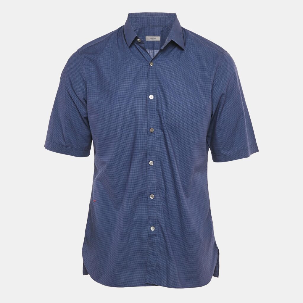 luxury-men-lanvin-used-clothes-p1224742-001.jpg Lanvin Blue Checks Cotton Short Sleeve Shirt L