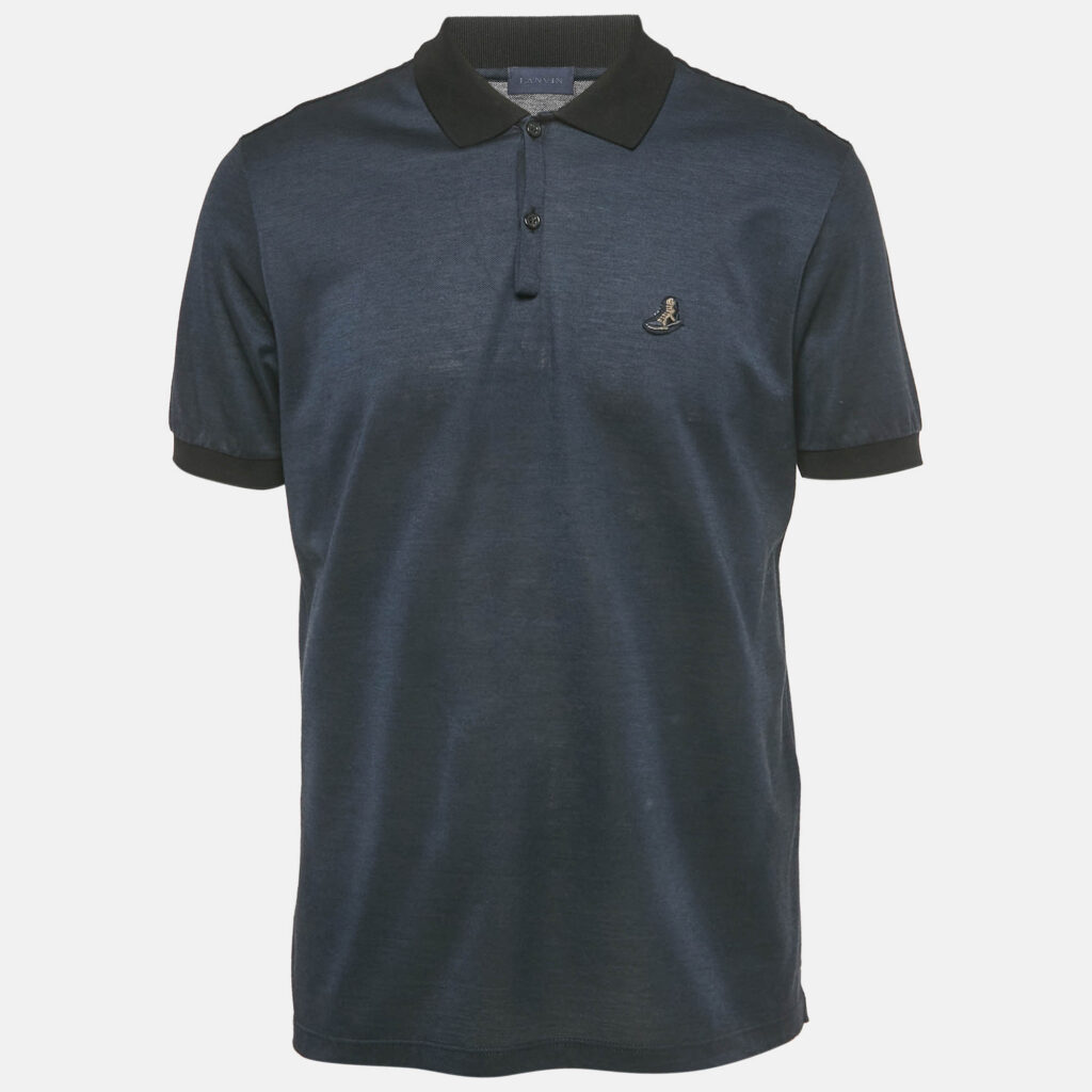 Lanvin Navy Blue Cotton Logo Patch Polo T-Shirt M Lanvin Navy Blue Cotton Logo Patch Polo T-Shirt M