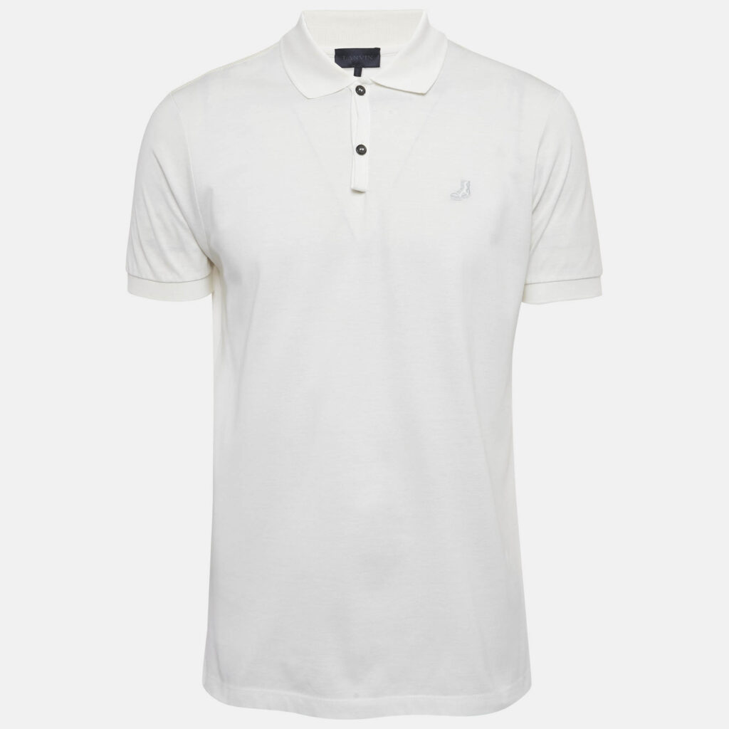 Lanvin White Cotton Embroidered Polo T-Shirt L Lanvin White Cotton Embroidered Polo T-Shirt L
