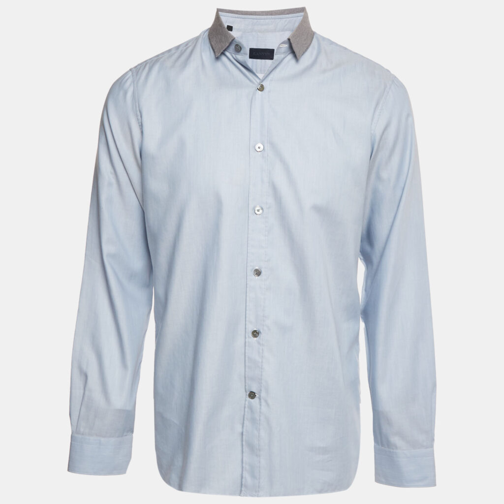 Lanvin Blue Cotton Full Sleeve Shirt M