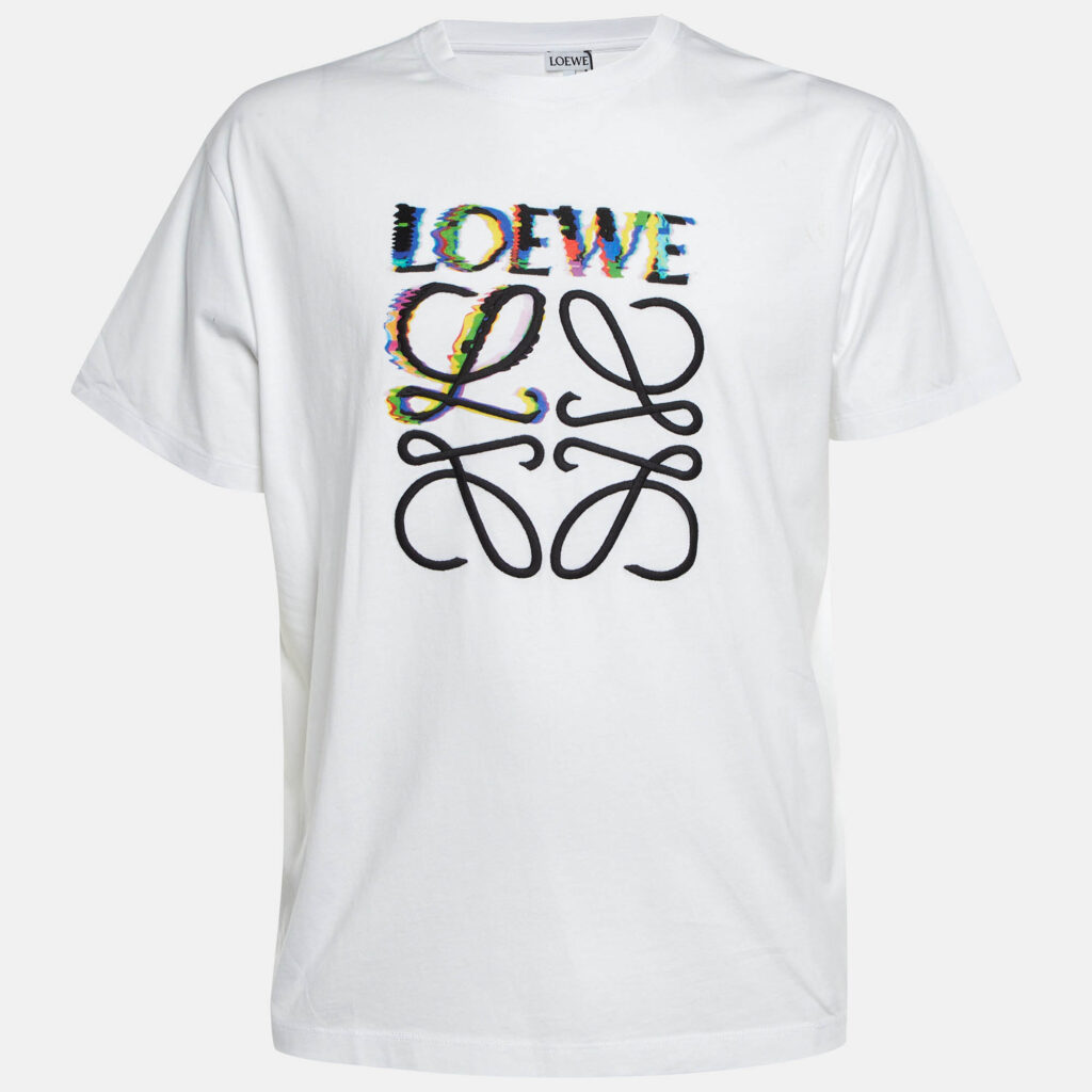 Loewe White Glitch Anagram Cotton Crew Neck T-Shirt L