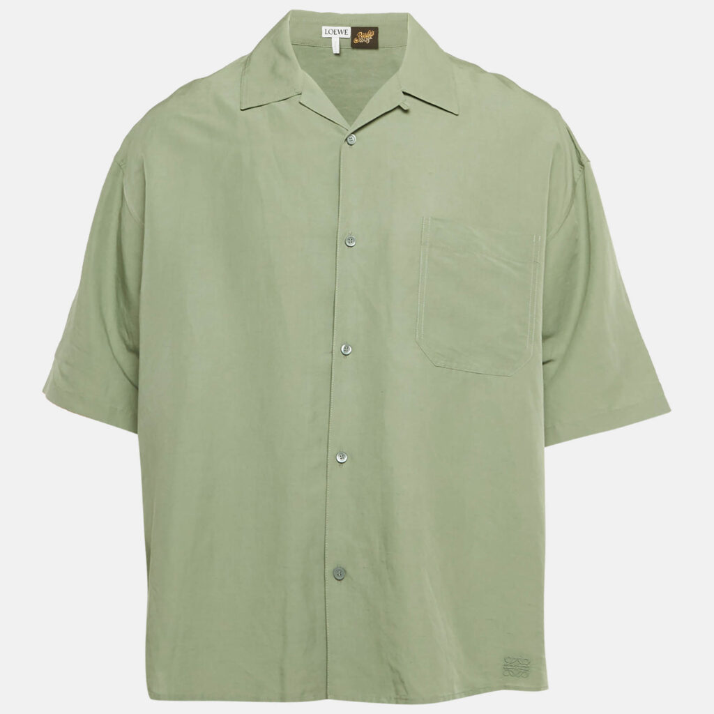 Loewe X Paula's Ibiza Mint Green Logo Embroidered Linen Blend Shirt L Loewe X Paula's Ibiza Mint Green Logo Embroidered Linen Blend Shirt L