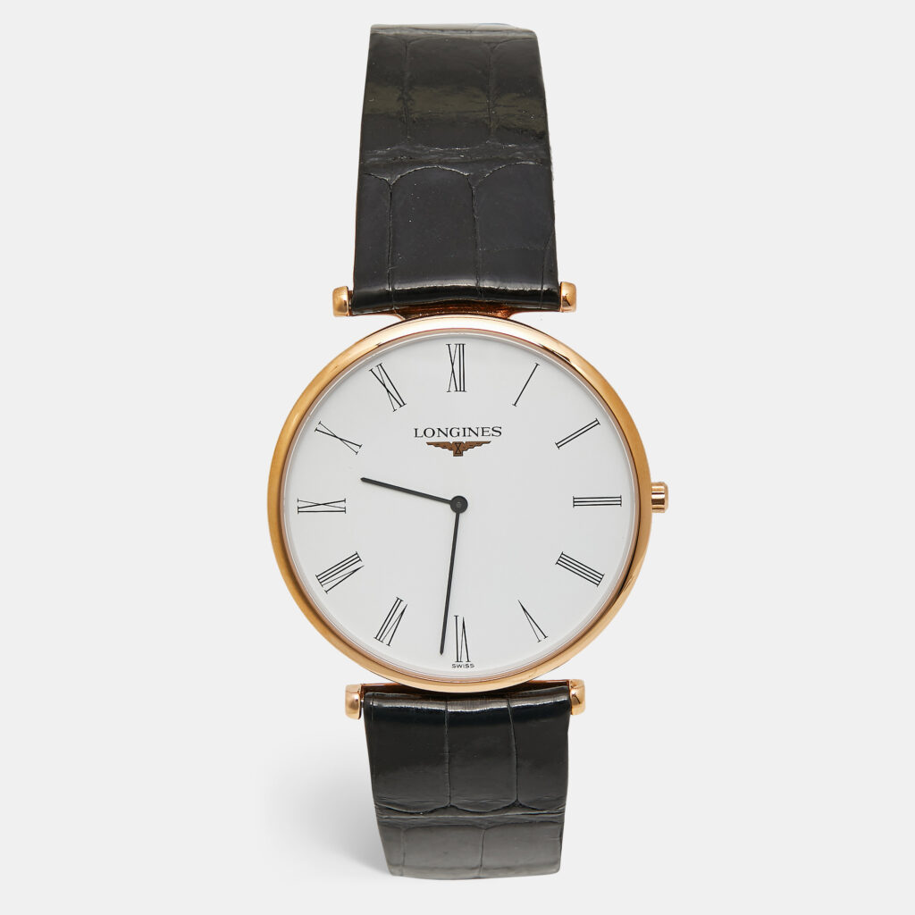 luxury-men-longines-used-watches-p1249259-001-1.jpg Longines La Grande Classique L4.766.1.91.2 White Dial Rose Gold PVD Coated Stainless Steel Alligator Leather Men's Wristwatch 37 mm