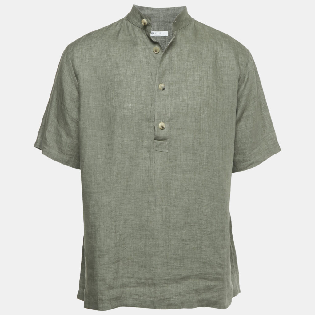 Loro Piana Sage Green Linen Hakusan Short Sleeve Shirt M