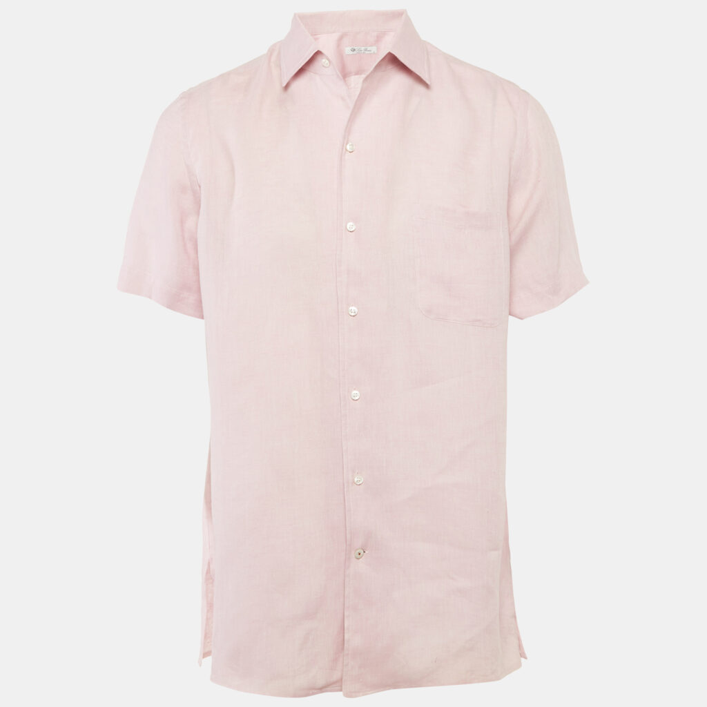 Loro Piana Pink Linen Short Sleeve Shirt M Loro Piana Pink Linen Short Sleeve Shirt M