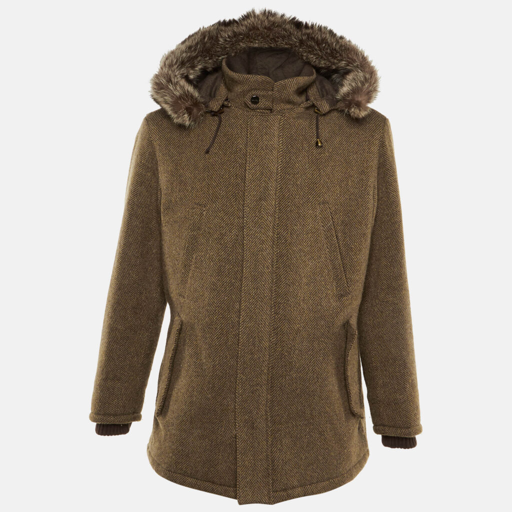 Loro Piana Brown Cashmere Fur Trim Storm System Coat L