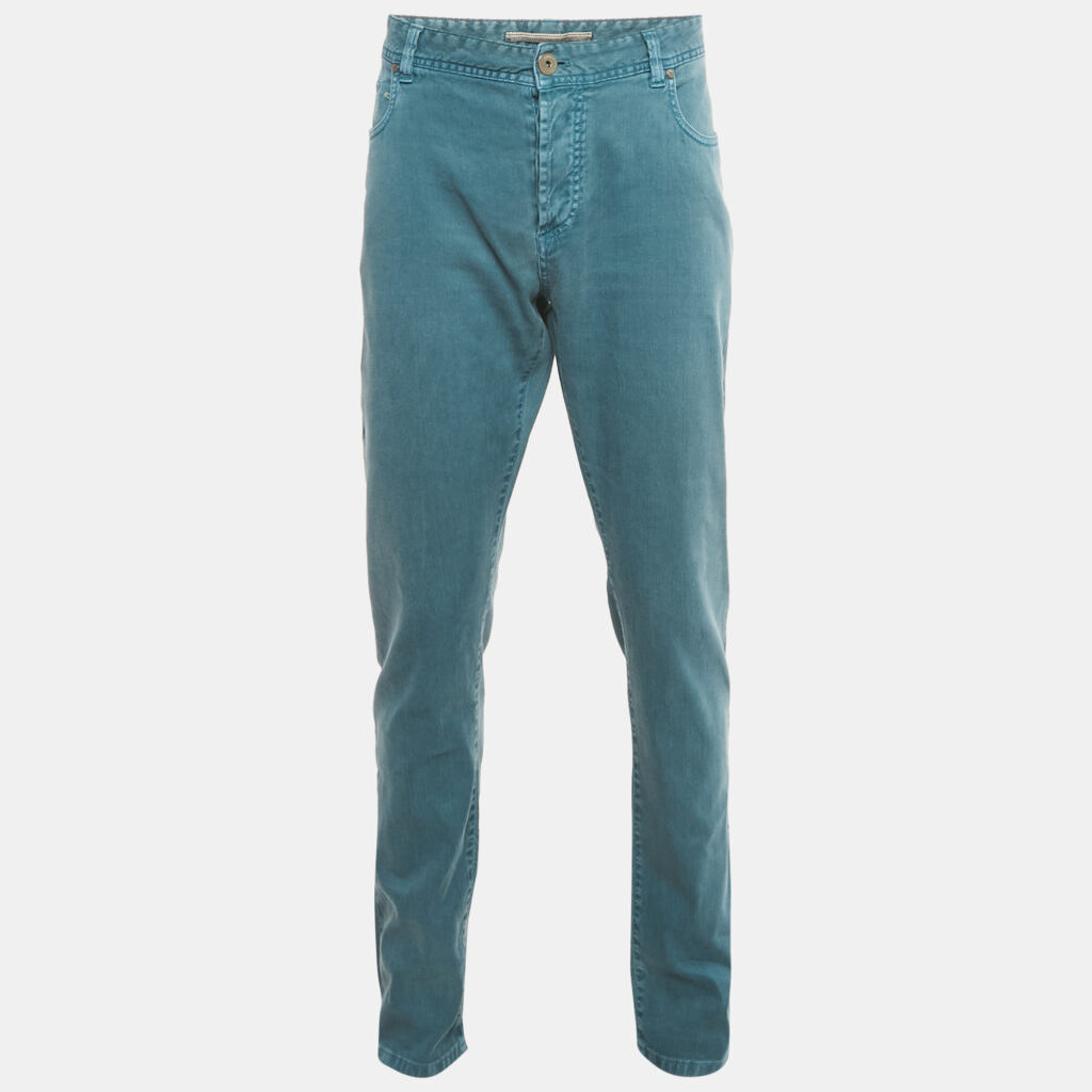 Loro Piana Teal Green Denim Relaxed Fit Jeans XL Waist 39" Loro Piana Teal Green Denim Relaxed Fit Jeans XL Waist 39"