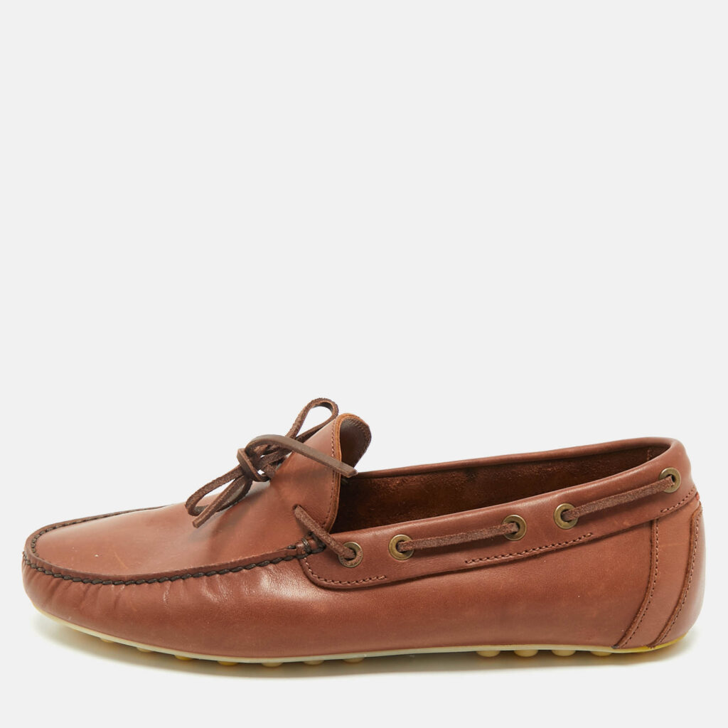 Loro Piana Brown Leather LP Dot Walk Slip On Loafers Size 40 Loro Piana Brown Leather LP Dot Walk Slip On Loafers Size 40