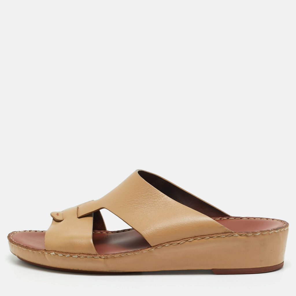 Loro Piana Beige Leather New Buckle Sandals Size 44