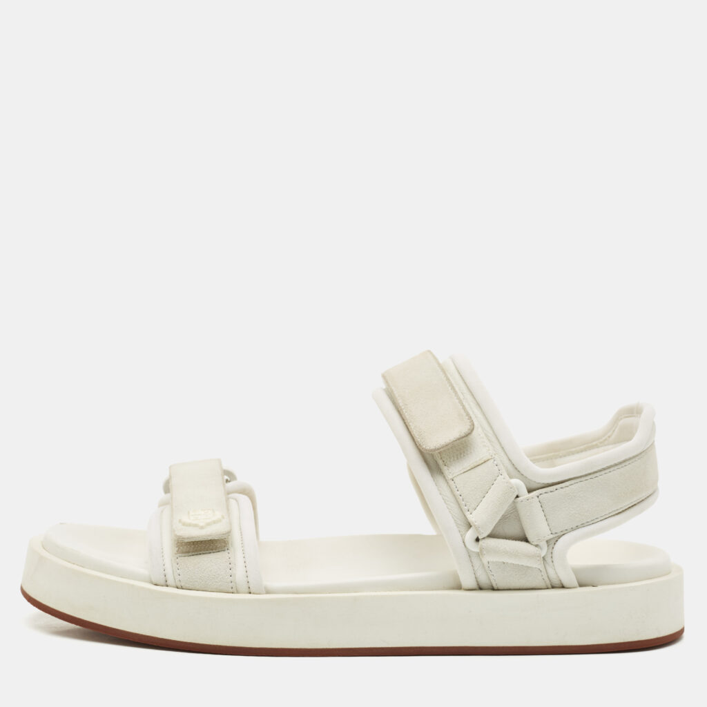 Loro Piana White Fabric and Suede Waikiki Flat Sandals Size 39