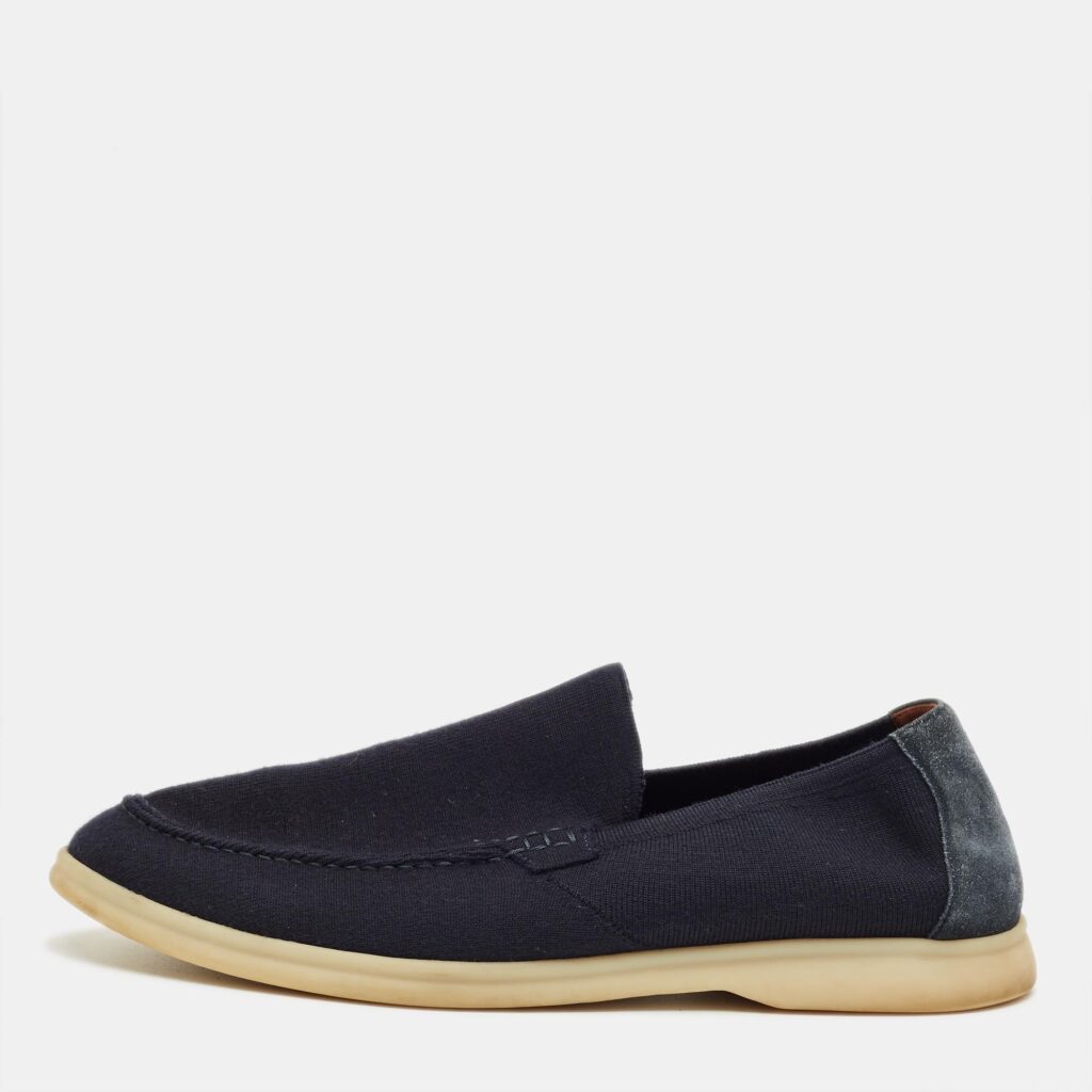 Loro Piana Navy Blue Knit Fabric and Suede Summer Walk Slip On Loafers Size 42 Loro Piana Navy Blue Knit Fabric and Suede Summer Walk Slip On Loafers Size 42