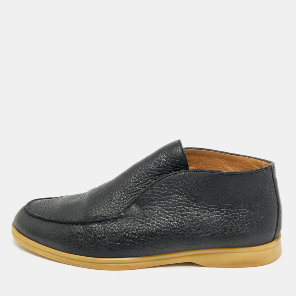 Loro Piana Navy Blue Leather Open Walk Ankle Boots Size 42 Loro Piana Navy Blue Leather Open Walk Ankle Boots Size 42
