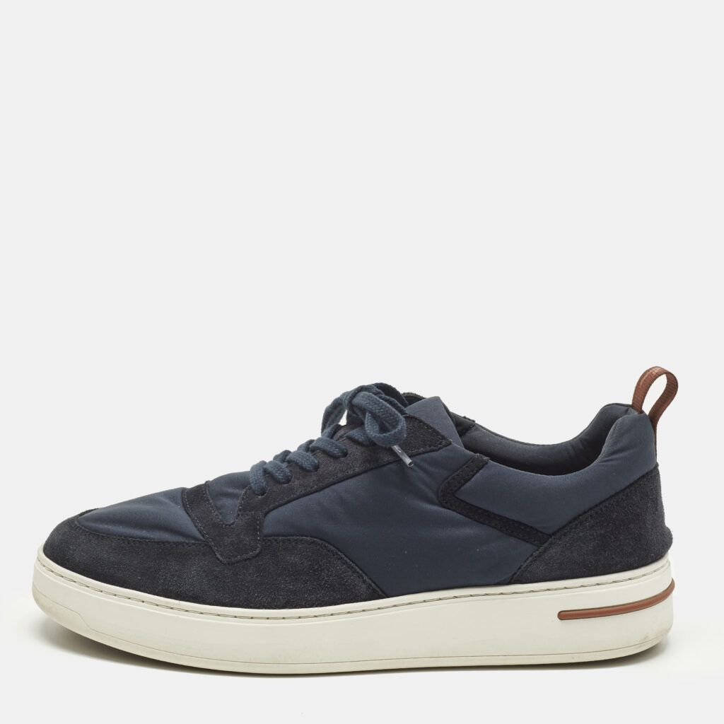 Loro Piana Navy Blue Neoprene and Suede Tennis Walk Lace Up Sneakers Size 41 Loro Piana Navy Blue Neoprene and Suede Tennis Walk Lace Up Sneakers Size 41