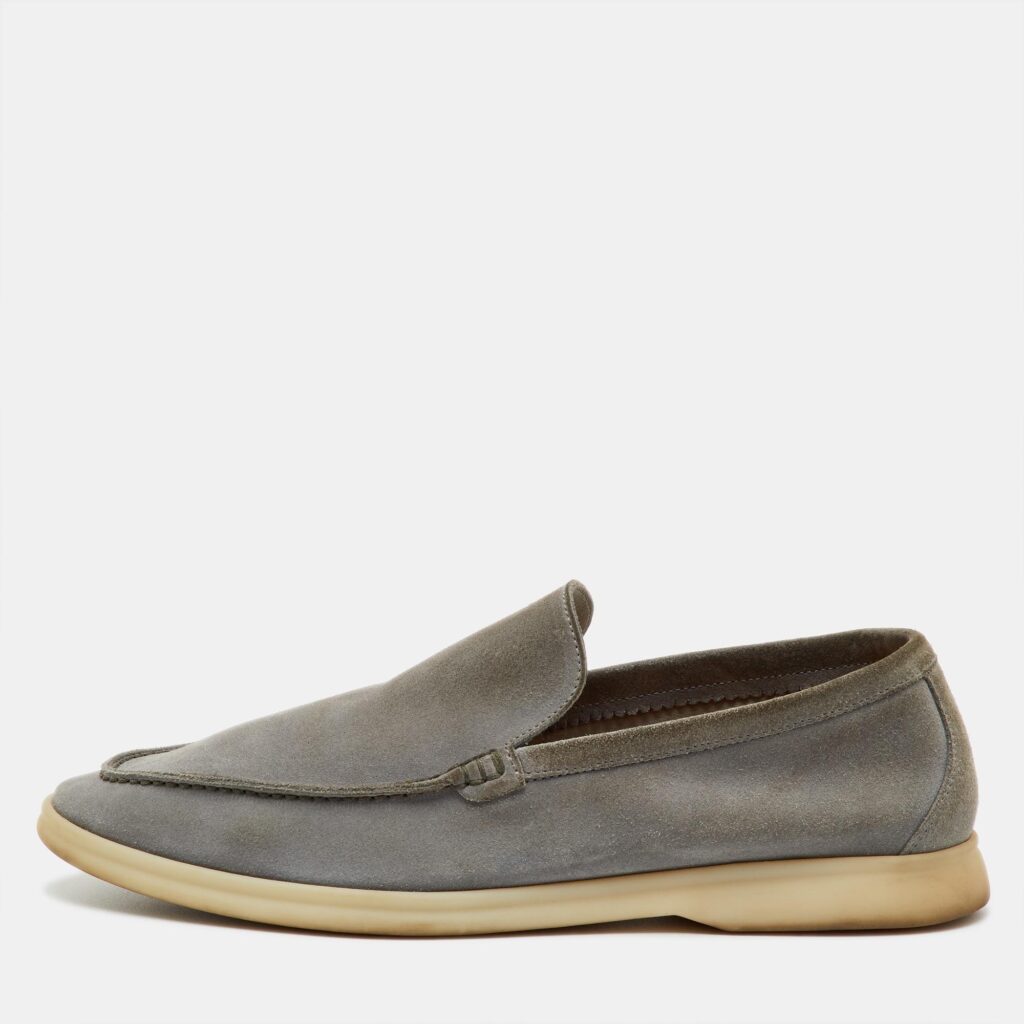 Loro Piana Grey Suede Summer Walk Slip On Loafers Size 42