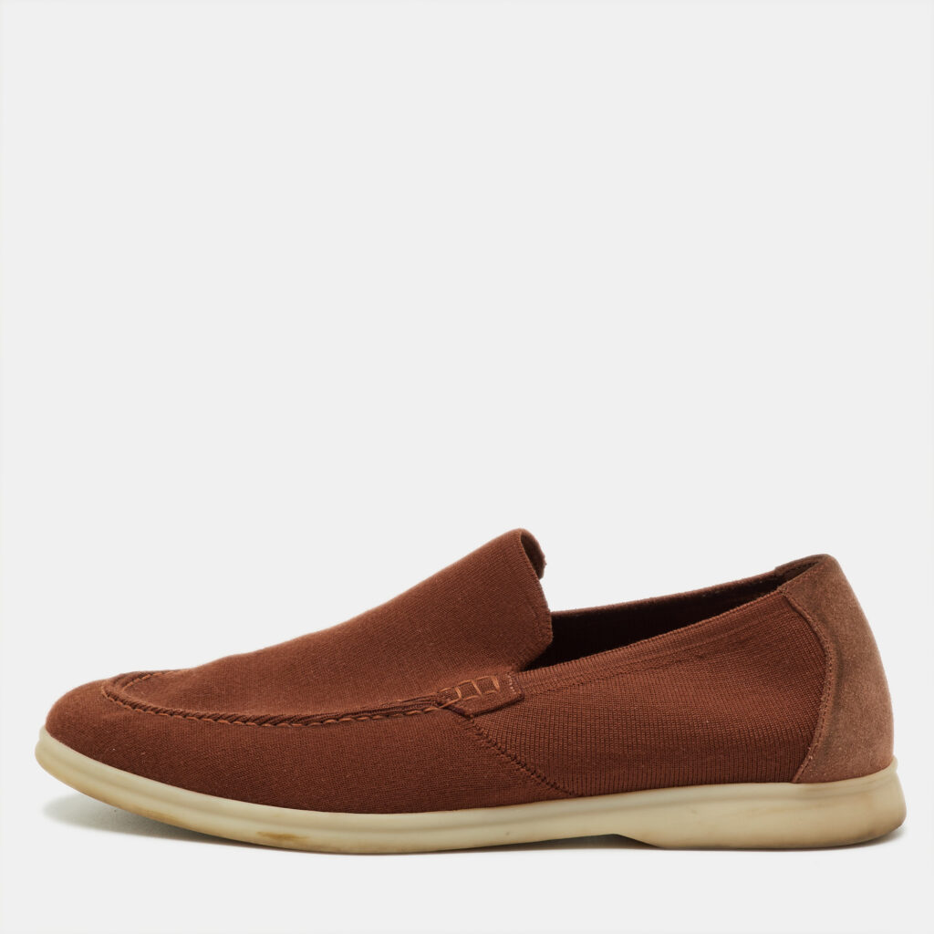 Loro Piana Rust Brown Knit Fabric and Suede Open Walk Slip On Loafers Size 41