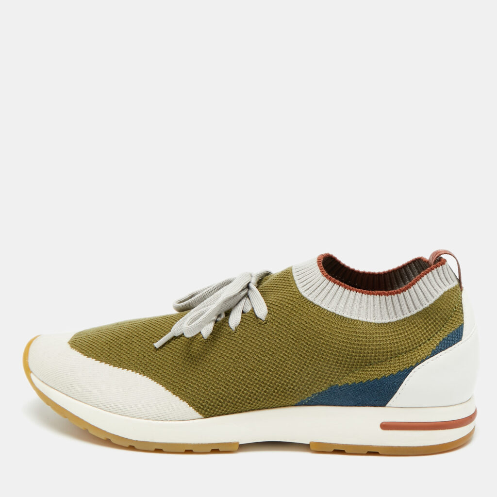 Loro Piana 360 LP Flexy Walk Size 44 Green/White Knit Fabric and Leather Lace Up Sneakers Loro Piana 360 LP Flexy Walk Size 44 Green/White Knit Fabric and Leather Lace Up Sneakers