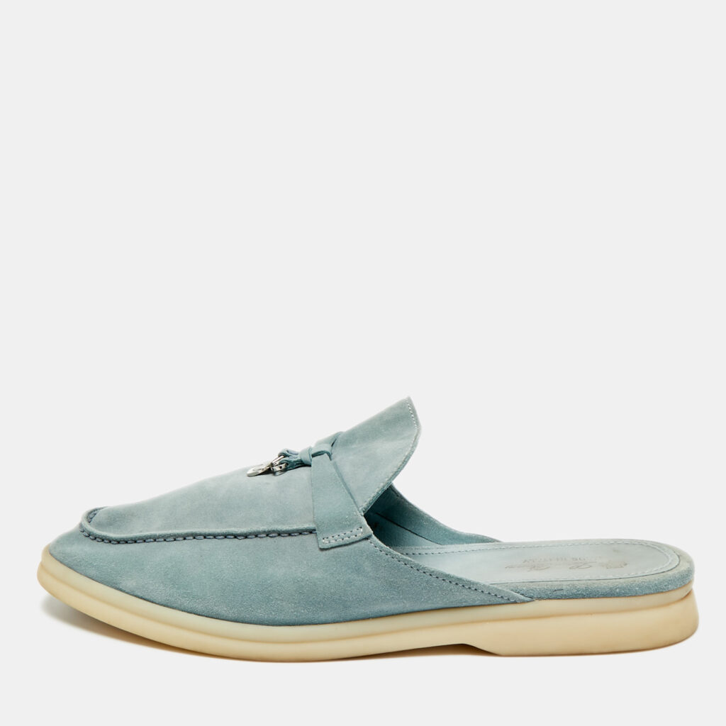 Loro Piana Babouche Charms Walk Size 41 Blue Suede Mules