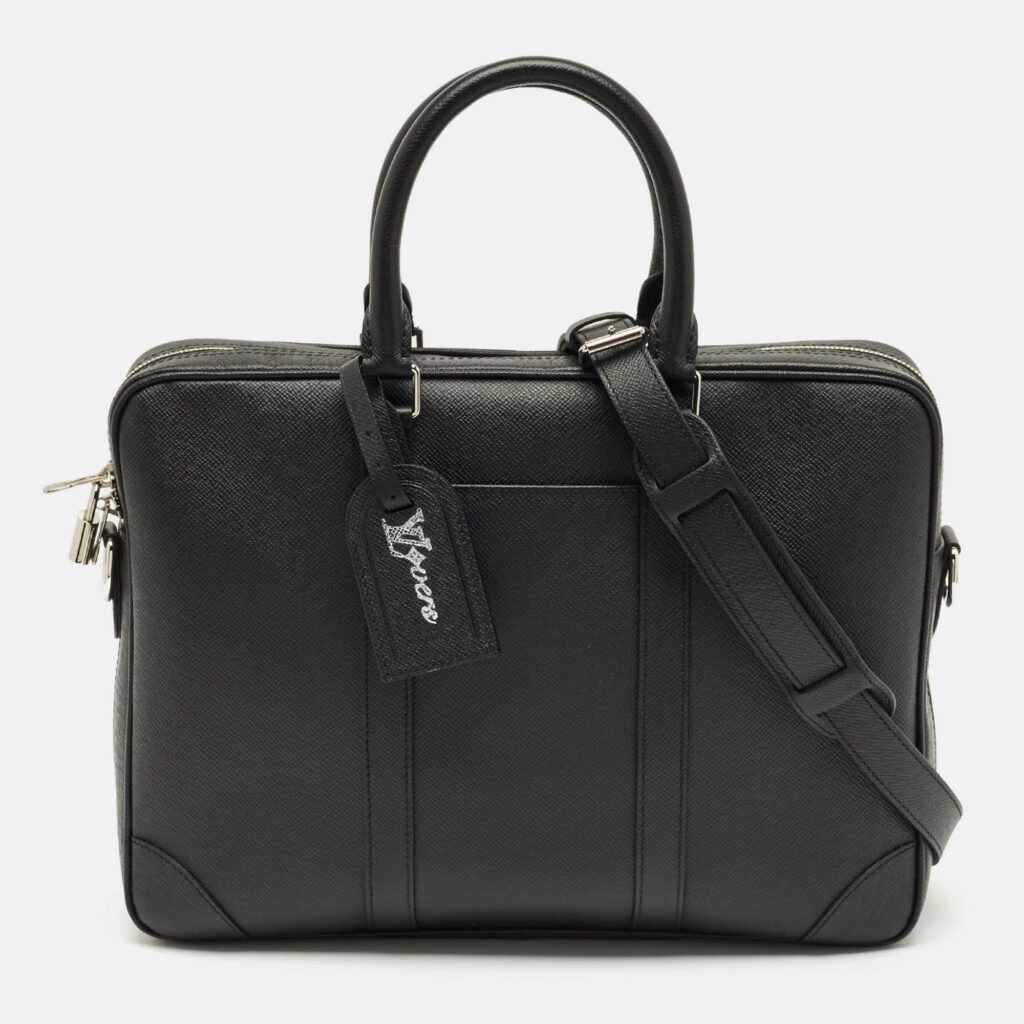 Louis Vuitton Black Taiga Leather Porte Documents Voyage PM Bag Louis Vuitton Black Taiga Leather Porte Documents Voyage PM Bag