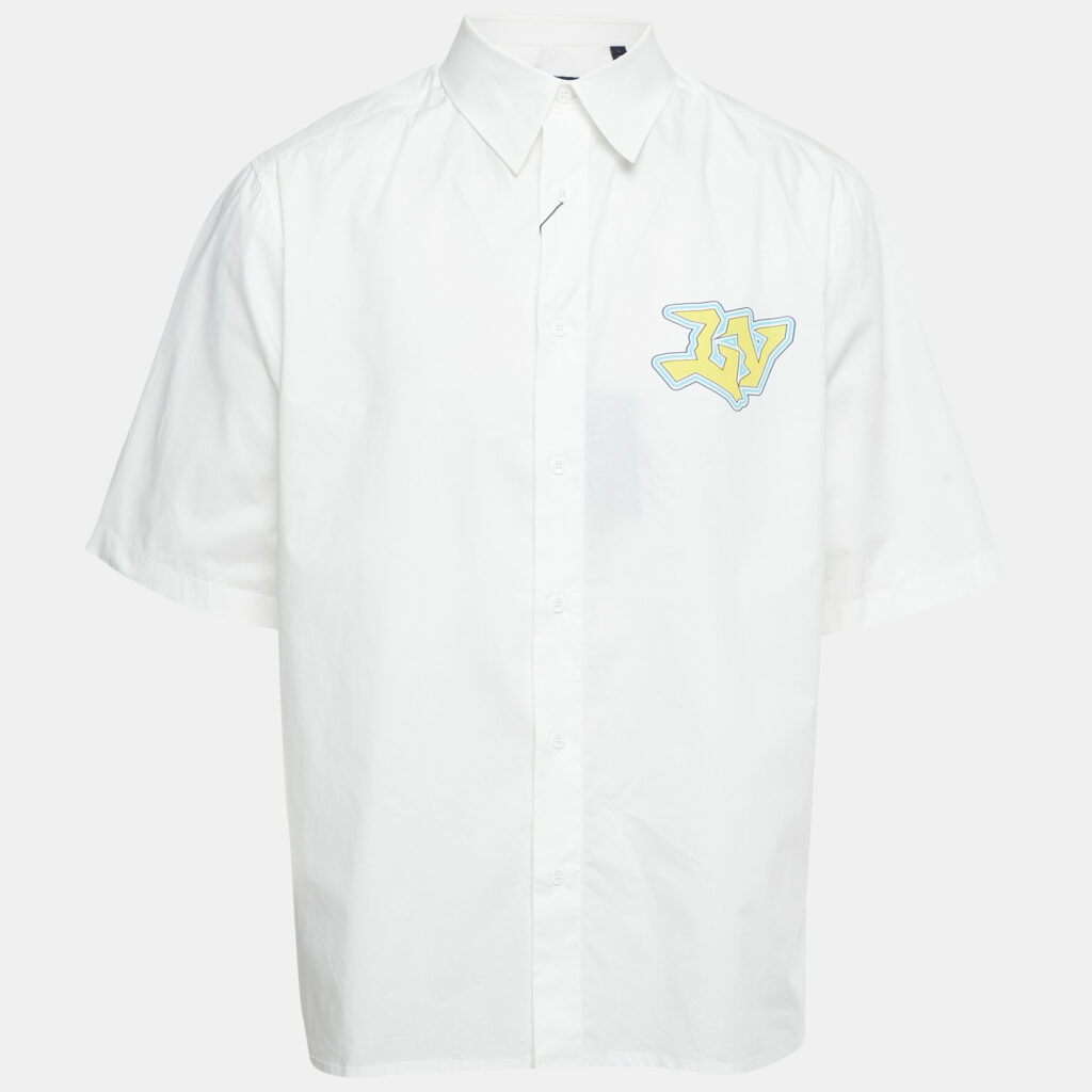 Louis Vuitton White Printed Cotton Short Sleeve Shirt L