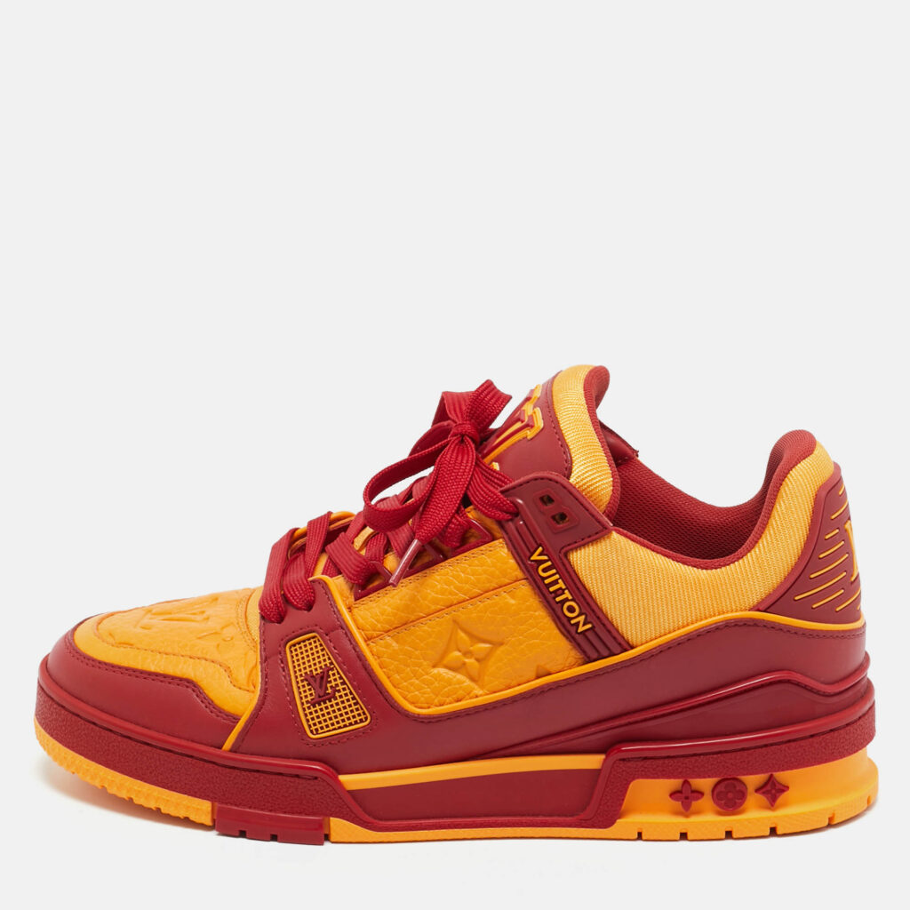 Louis Vuitton Yellow/Red Fabric and Monogram Leather LV Trainer Sneakers Size 39 Louis Vuitton Yellow/Red Fabric and Monogram Leather LV Trainer Sneakers Size 39