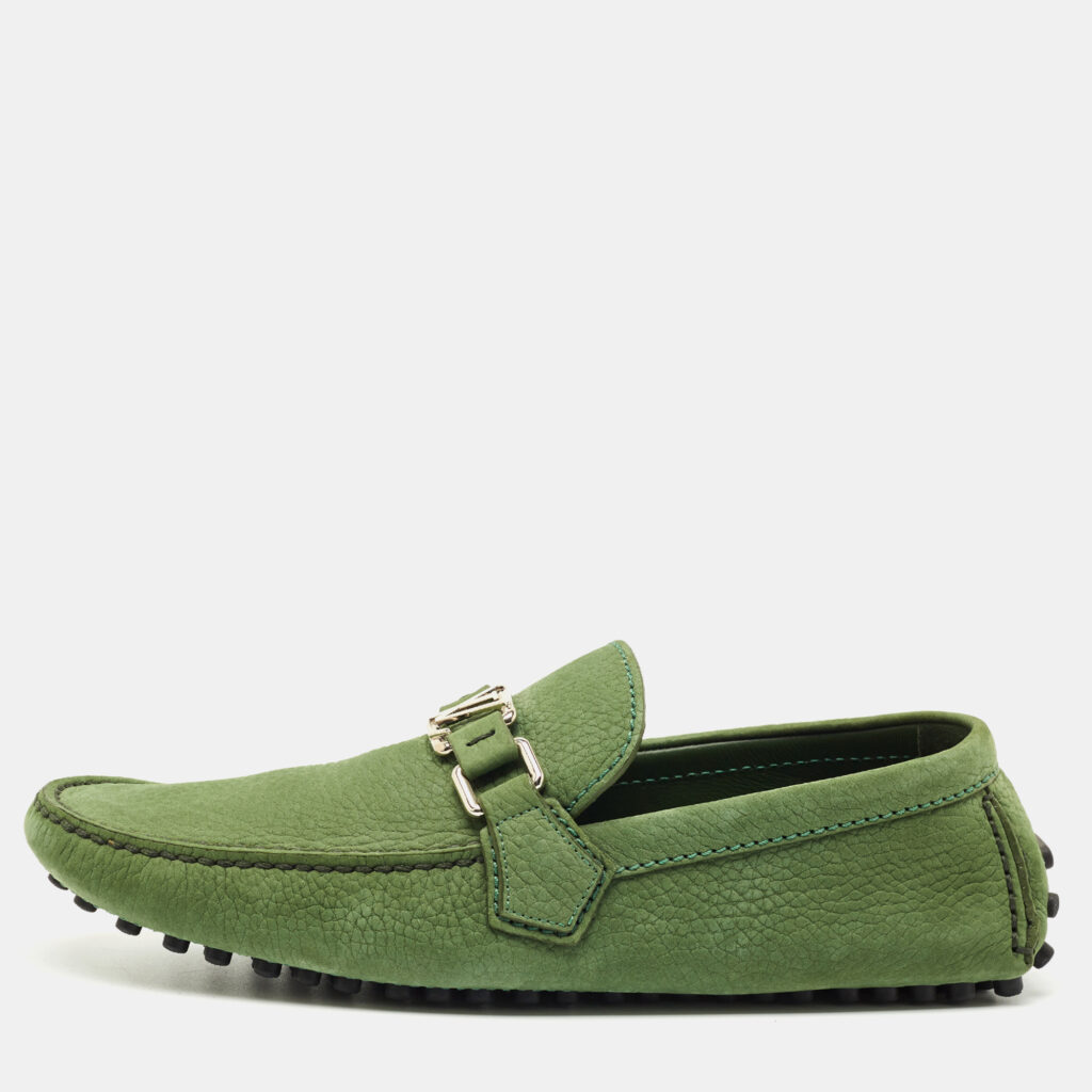 Louis Vuitton Green Nubuck Leather Hockenheim Loafers Size 40.5